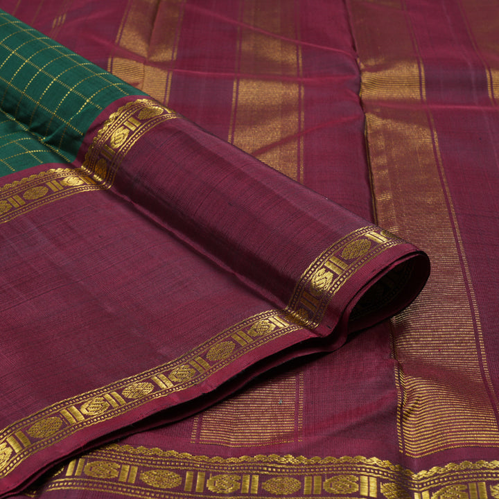 Hayagrivas Luxurious Bottle Green Handloom Kanjivaram Silk Saree with Ganga Jamuna (Honey Mustard And Maroon) Border BBD1547A5-6