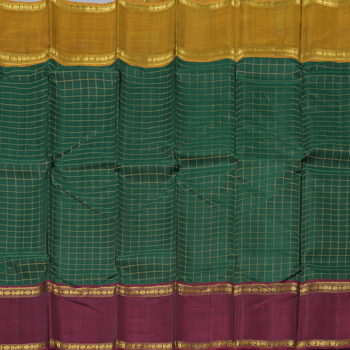 Hayagrivas Luxurious Bottle Green Handloom Kanjivaram Silk Saree with Ganga Jamuna (Honey Mustard And Maroon) Border BBD1547A5-6