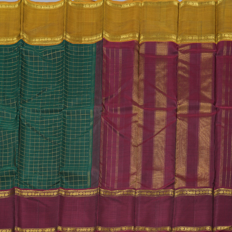 Hayagrivas Luxurious Bottle Green Handloom Kanjivaram Silk Saree with Ganga Jamuna (Honey Mustard And Maroon) Border BBD1547A5-6