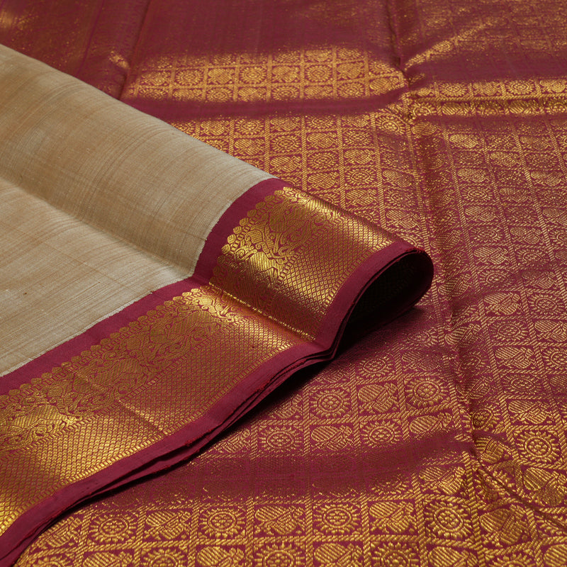 Hayagrivas Sandal Beige Handloom Kanjivaram Silk Saree with Maroon Border BBD1547A6-5