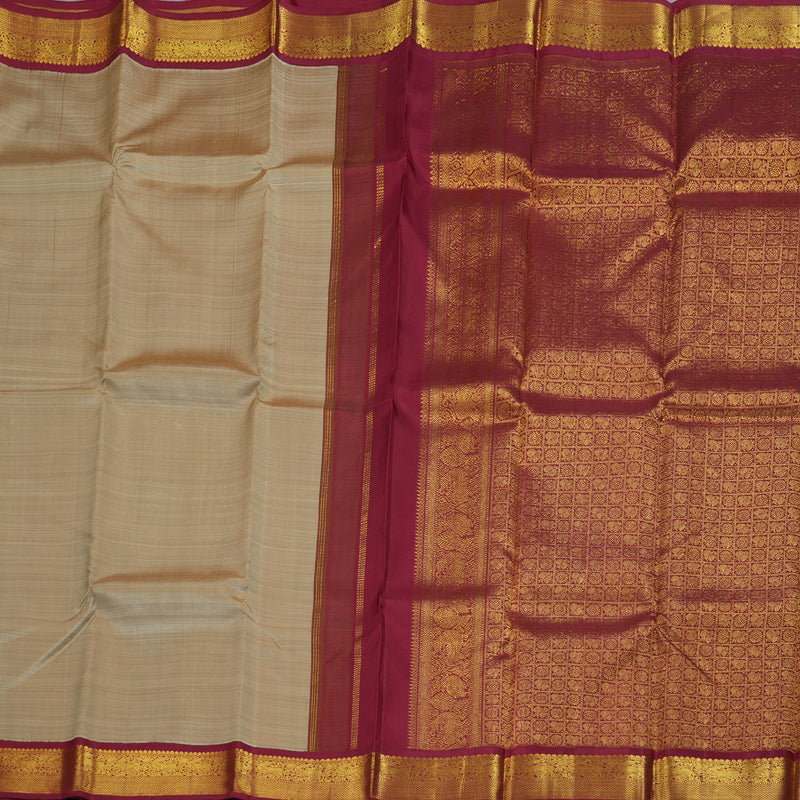 Hayagrivas Sandal Beige Handloom Kanjivaram Silk Saree with Maroon Border BBD1547A6-5