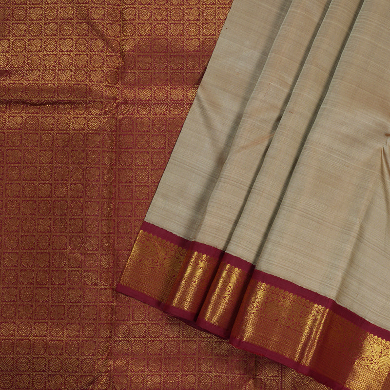 Hayagrivas Sandal Beige Handloom Kanjivaram Silk Saree with Maroon Border BBD1547A6-5
