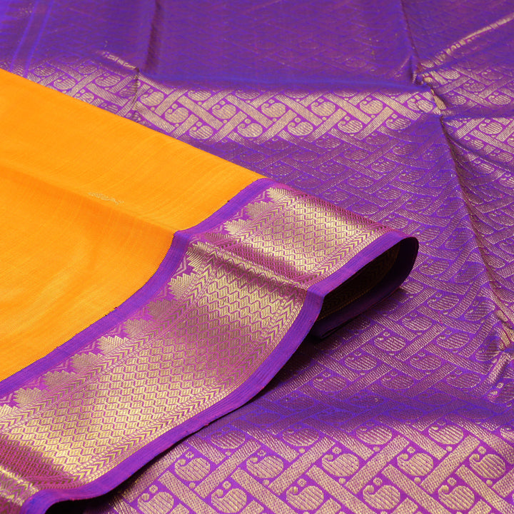 Hayagrivas Mango Yellow Handloom Kanjivaram Silk Saree with Purple Border BBD1547A9-1
