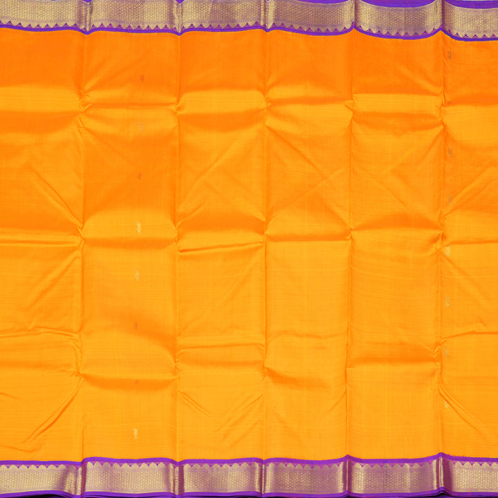 Hayagrivas Mango Yellow Handloom Kanjivaram Silk Saree with Purple Border BBD1547A9-1