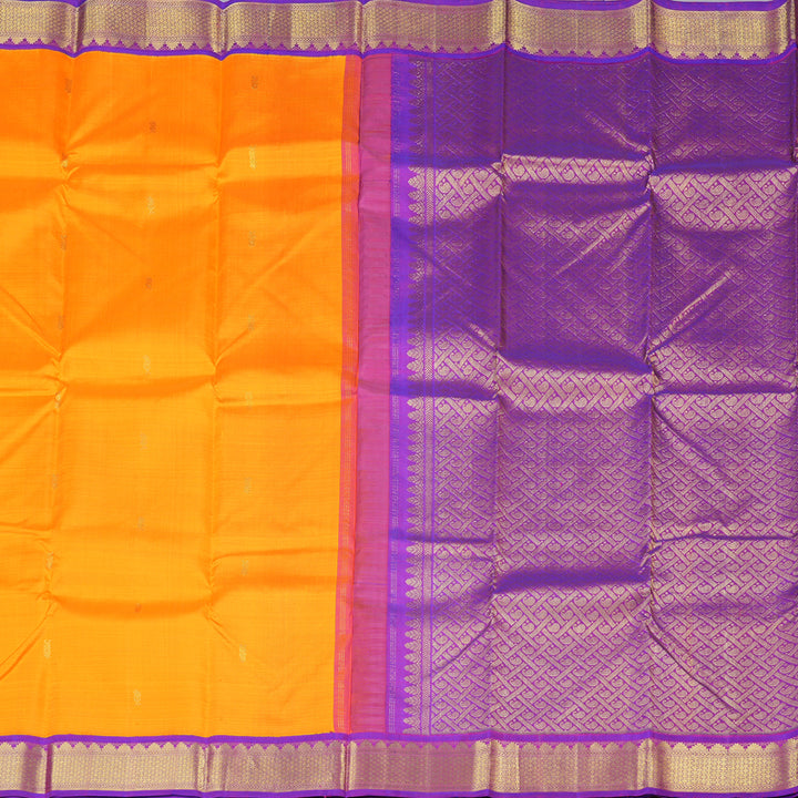 Hayagrivas Mango Yellow Handloom Kanjivaram Silk Saree with Purple Border BBD1547A9-1