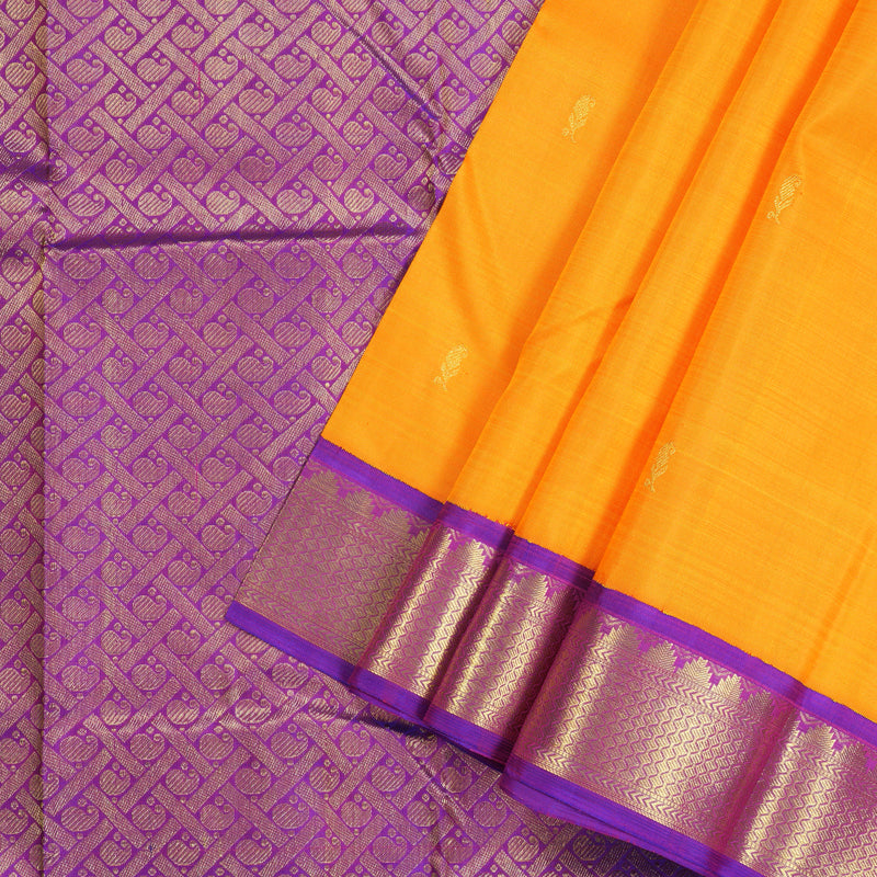 Hayagrivas Mango Yellow Handloom Kanjivaram Silk Saree with Purple Border BBD1547A9-1