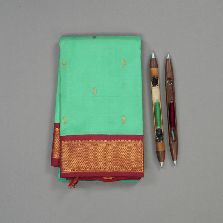 Hayagrivas Handloom Sea Green Kanjivaram Silk Saree with Maroon border BBD1547A9-6