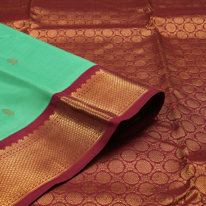 Hayagrivas Handloom Sea Green Kanjivaram Silk Saree with Maroon border BBD1547A9-6