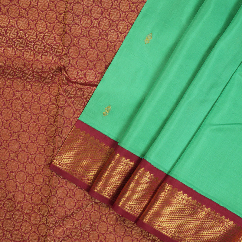 Hayagrivas Handloom Sea Green Kanjivaram Silk Saree with Maroon border BBD1547A9-6