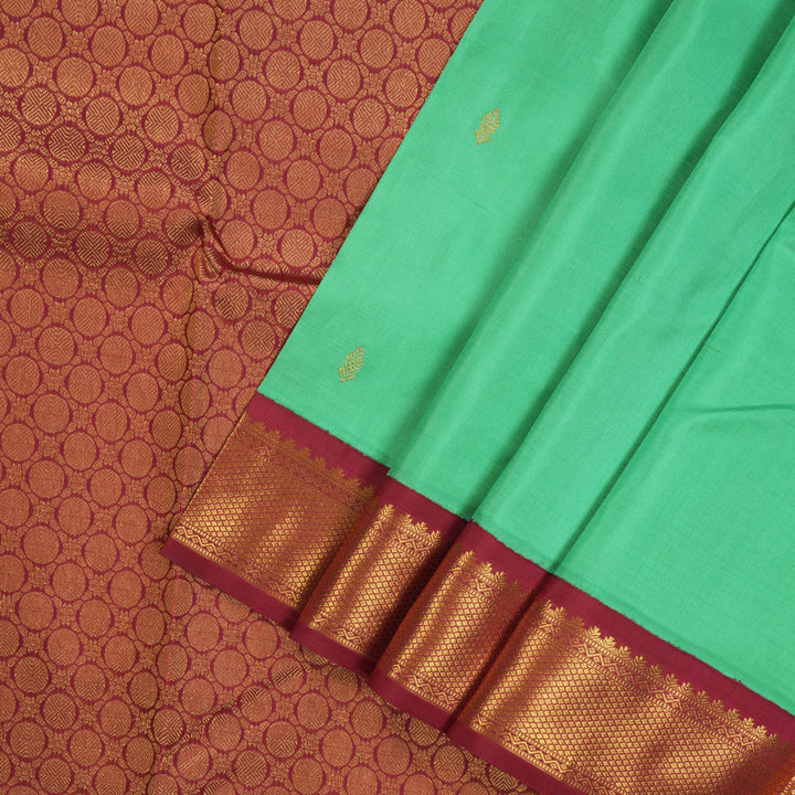 Hayagrivas Handloom Sea Green Kanjivaram Silk Saree with Maroon border BBD1547A9-6