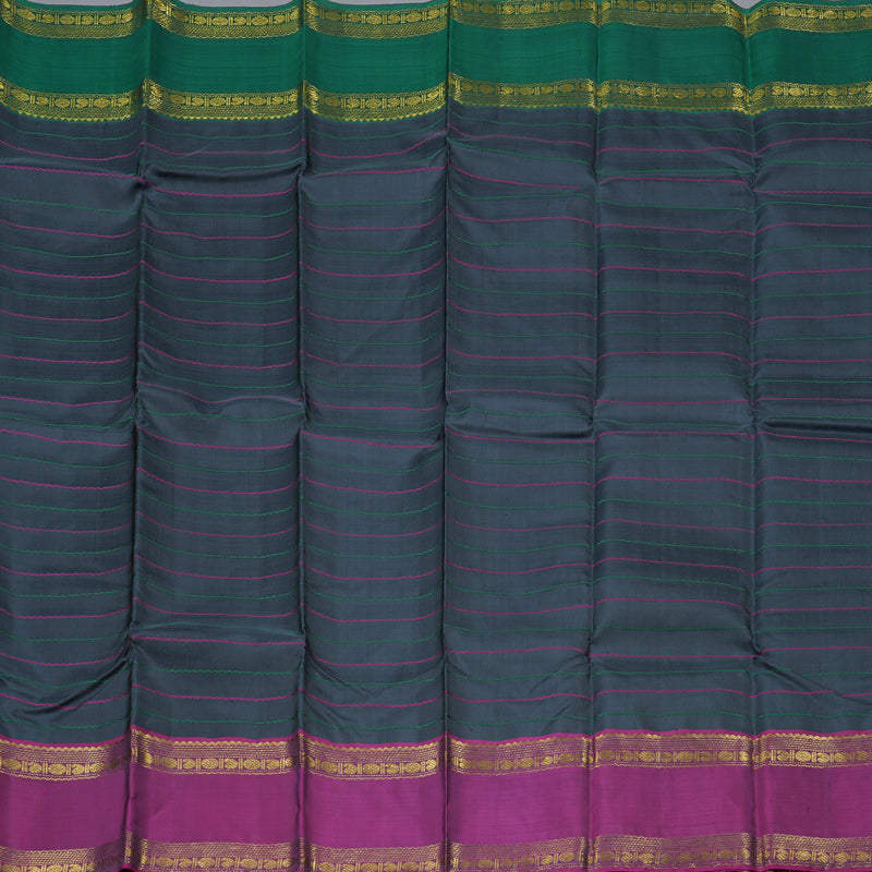 Hayagrivas Dark Grey Handloom Kanjivaram Silk Saree with Ganga Jamuna (Green And Purple) Border BBD1547A3-1