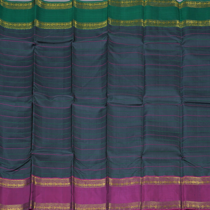 Hayagrivas Dark Grey Handloom Kanjivaram Silk Saree with Ganga Jamuna (Green And Purple) Border BBD1547A3-1
