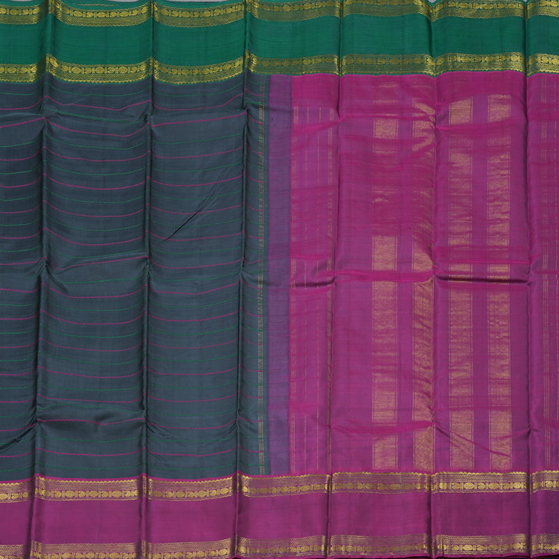 Hayagrivas Dark Grey Handloom Kanjivaram Silk Saree with Ganga Jamuna (Green And Purple) Border BBD1547A3-1