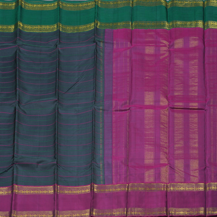 Hayagrivas Dark Grey Handloom Kanjivaram Silk Saree with Ganga Jamuna (Green And Purple) Border BBD1547A3-1