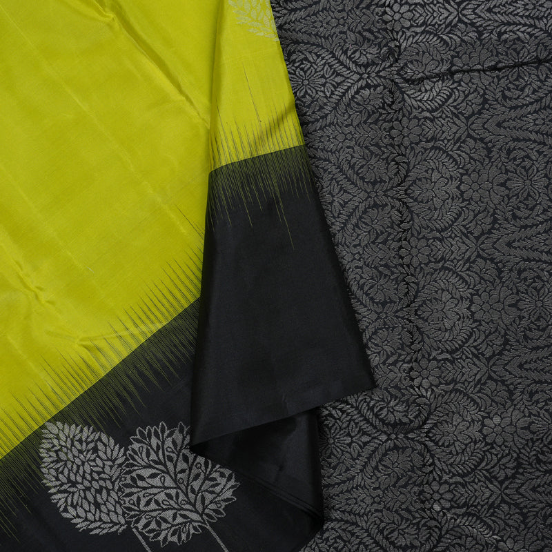 Hayagrivas Fluorescent Green Handloom Soft Silk Saree with Black Border BBD1550A13-6