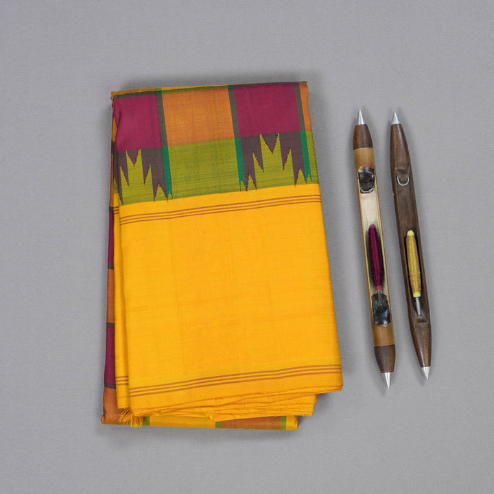 Hayagrivas Multi Color Checks Kanjivaram Silk Saree with Mustard Yellow Border BBD1594A29-1