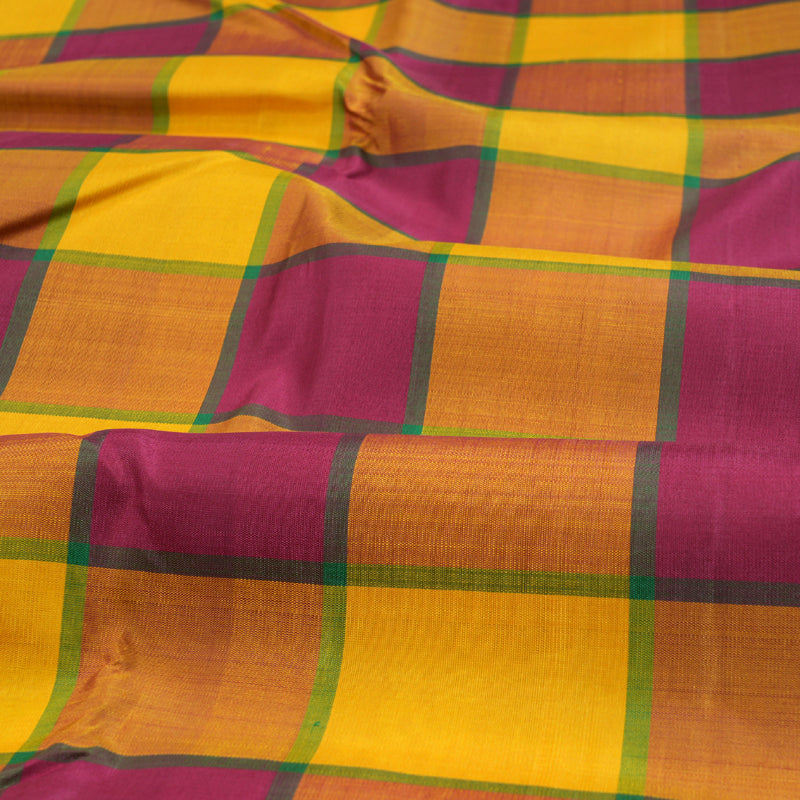 Hayagrivas Multi Color Checks Kanjivaram Silk Saree with Mustard Yellow Border BBD1594A29-1