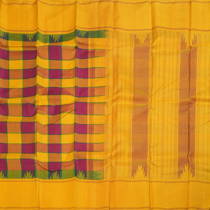 Hayagrivas Multi Color Checks Kanjivaram Silk Saree with Mustard Yellow Border BBD1594A29-1