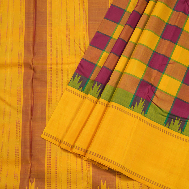 Hayagrivas Multi Color Checks Kanjivaram Silk Saree with Mustard Yellow Border BBD1594A29-1