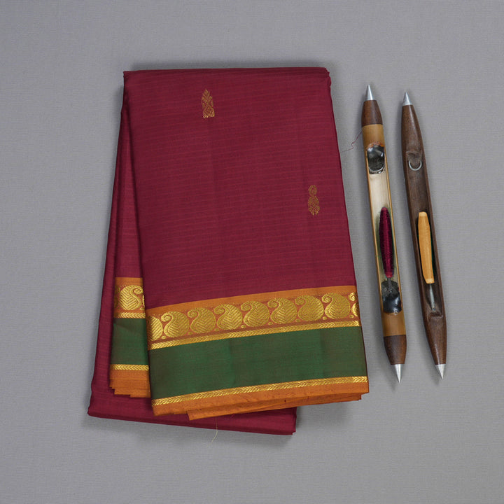 Hayagrivas Maroon Handloom Kanjivaram Silk Saree with Green Border BBD1627A5-17