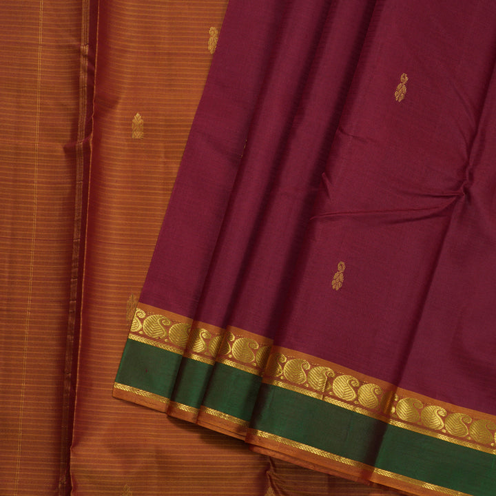 Hayagrivas Maroon Handloom Kanjivaram Silk Saree with Green Border BBD1627A5-17