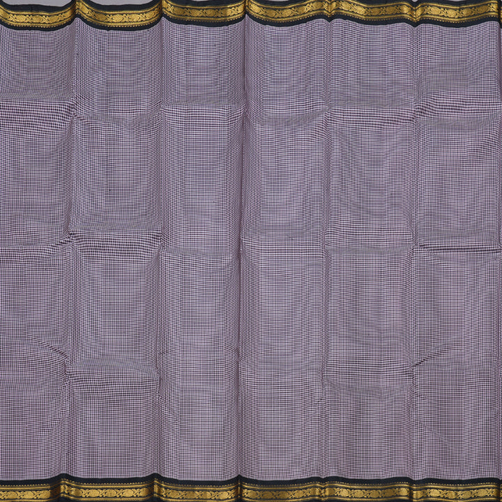 Hayagrivas Black And Mild Pink Muted Checks Handloom Kanjivaram Silk Saree with Black Border BBD1644A3-1