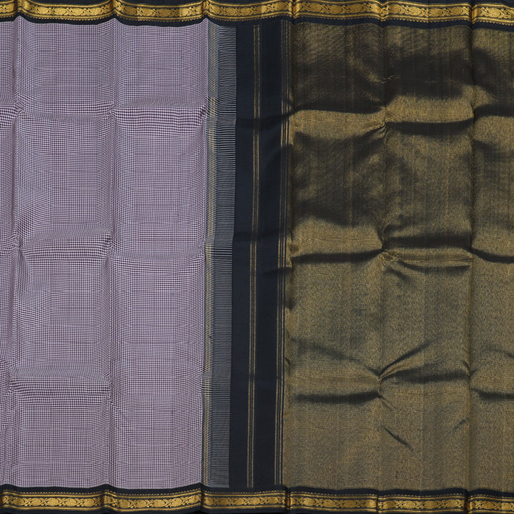 Hayagrivas Black And Mild Pink Muted Checks Handloom Kanjivaram Silk Saree with Black Border BBD1644A3-1