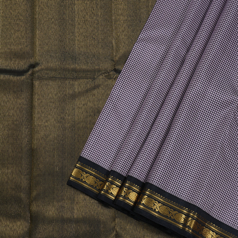 Hayagrivas Black And Mild Pink Muted Checks Handloom Kanjivaram Silk Saree with Black Border BBD1644A3-1