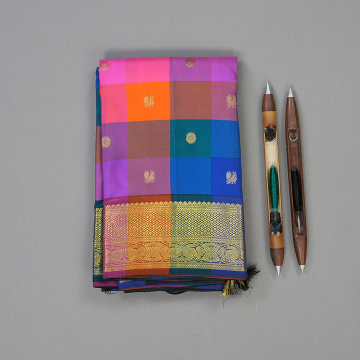 Hayagrivas Handloom Multicolour Checks Kanjivaram Silk Saree BBD1712811-1
