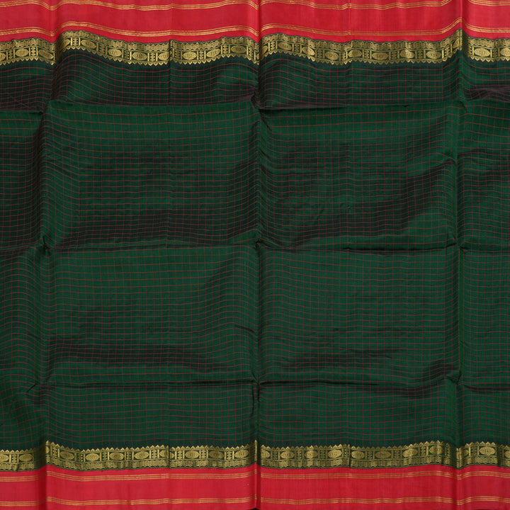 Hayagrivas Green With Red Border Silk Cotton Saree BBD175E4-1