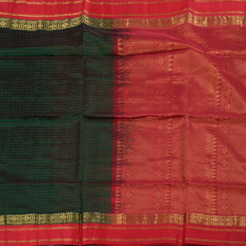 Hayagrivas Green With Red Border Silk Cotton Saree BBD175E4-1