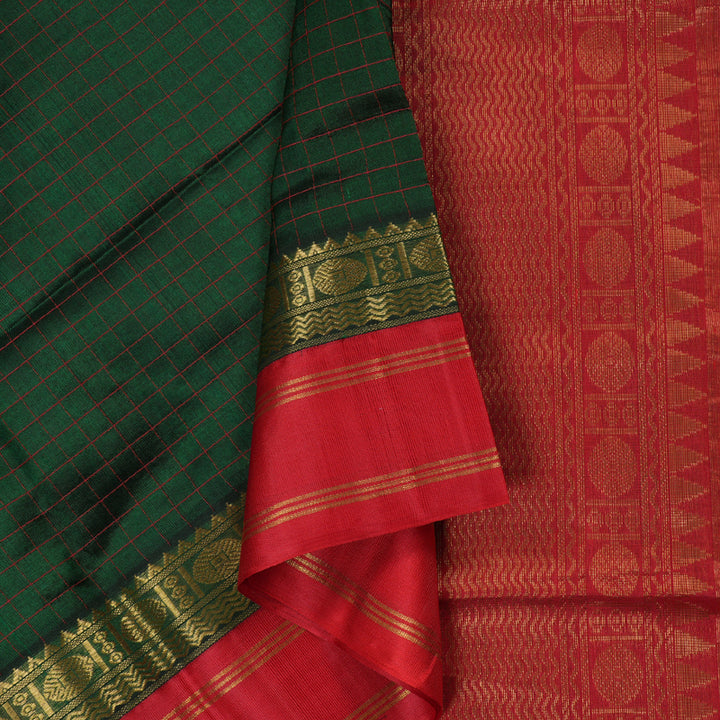 Hayagrivas Green With Red Border Silk Cotton Saree BBD175E4-1