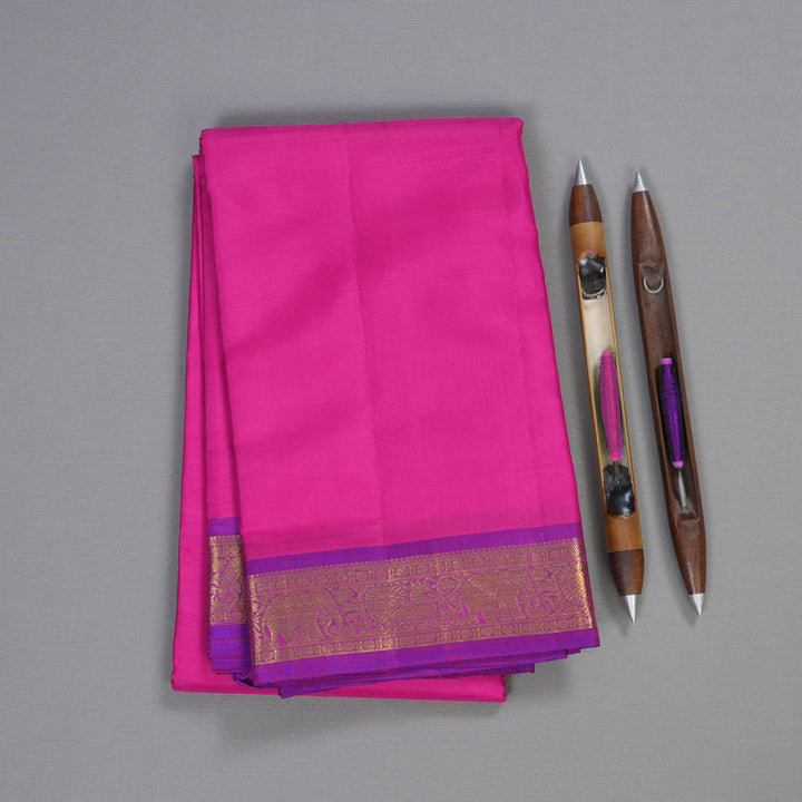 Hayagrivas Pink Handloom Kanjivaram Silk Saree with Purple Border BBD179E3-1