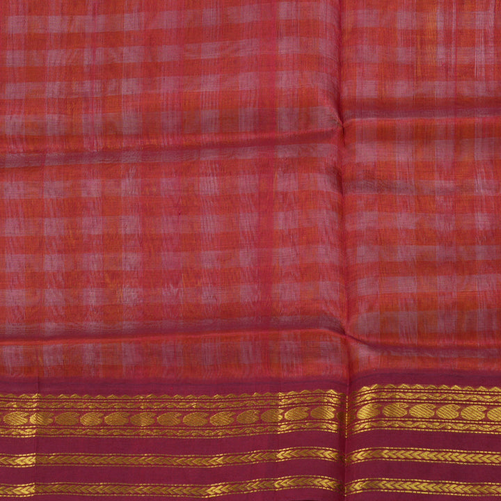 Hayagrivas Handloom Orange & Beige checks with Maroon Korvai Border Silk Cotton Saree BBD1804B1-1