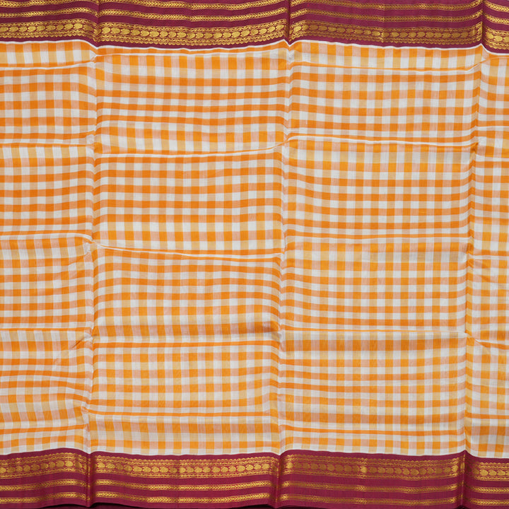 Hayagrivas Handloom Orange & Beige checks with Maroon Korvai Border Silk Cotton Saree BBD1804B1-1