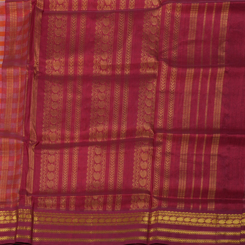 Hayagrivas Handloom Orange & Beige checks with Maroon Korvai Border Silk Cotton Saree BBD1804B1-1