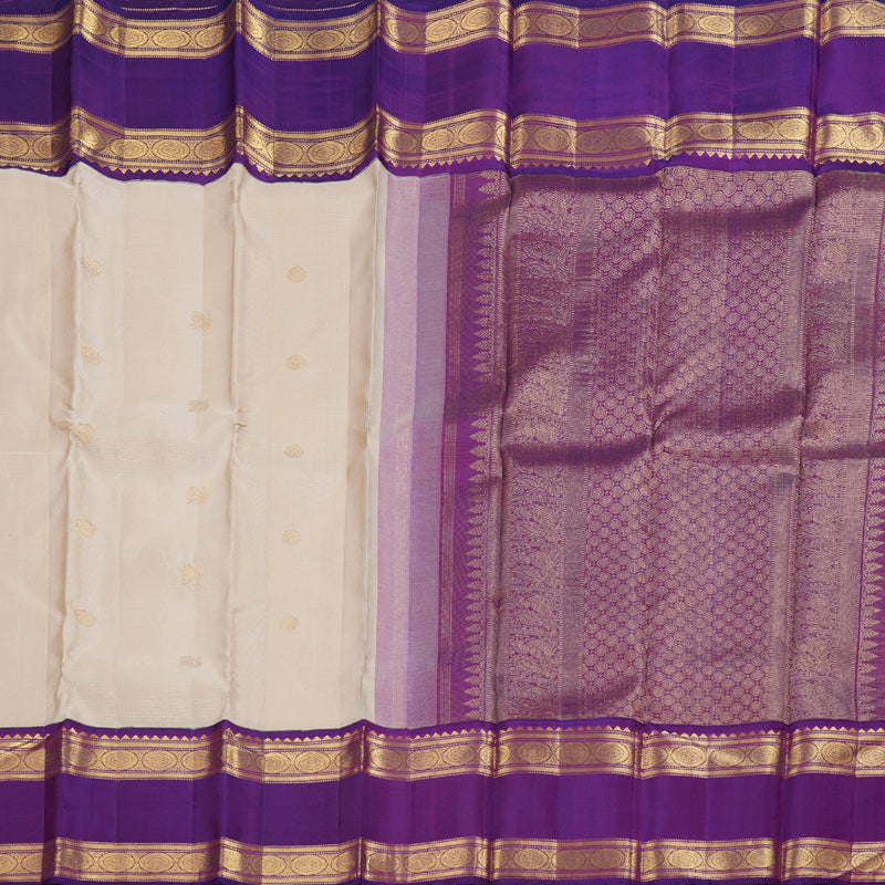 Hayagrivas Beige Kanjivaram Silk Saree with Purple Border BBD180E3-1