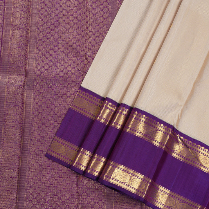 Hayagrivas Beige Kanjivaram Silk Saree with Purple Border BBD180E3-1