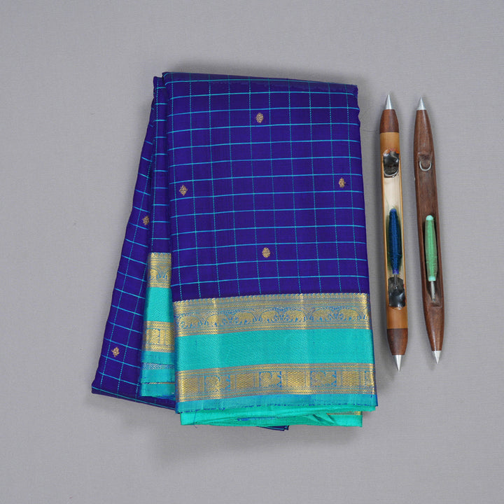 Hayagrivas Blue Kanjivaram Silk Saree with Sea Green Border BBD1821B3-1