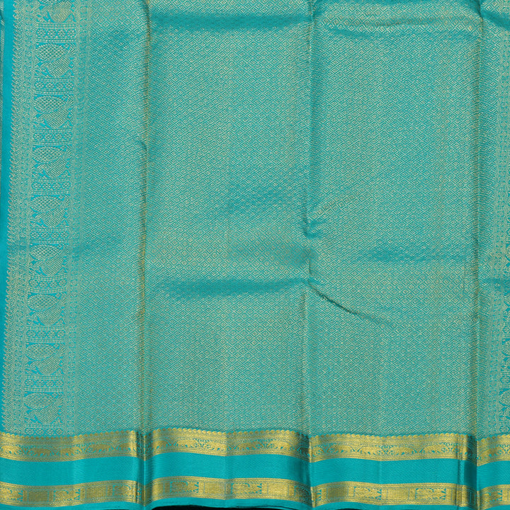 Hayagrivas Blue Kanjivaram Silk Saree with Sea Green Border BBD1821B3-1