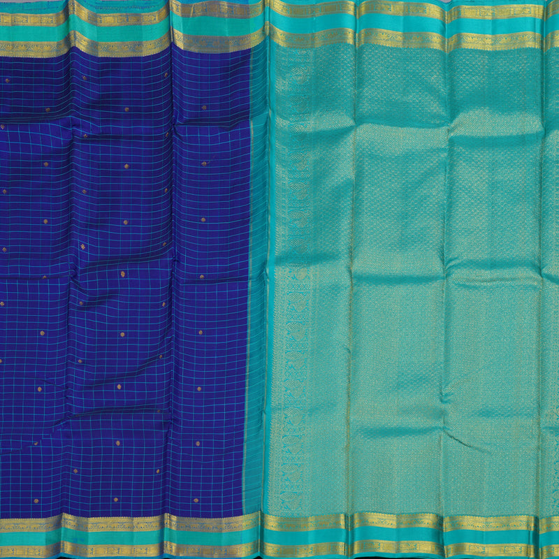 Hayagrivas Blue Kanjivaram Silk Saree with Sea Green Border BBD1821B3-1