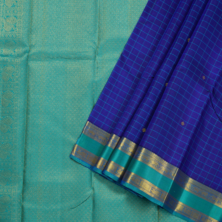 Hayagrivas Blue Kanjivaram Silk Saree with Sea Green Border BBD1821B3-1