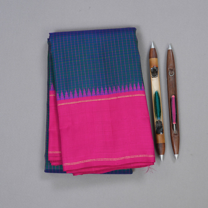 Hayagrivas Peacock Blue Kanjivaram Silk Saree with Pink Border BBD1826B8-2