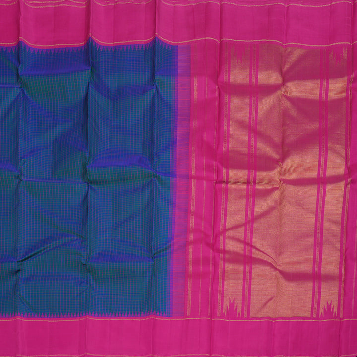 Hayagrivas Peacock Blue Kanjivaram Silk Saree with Pink Border BBD1826B8-2