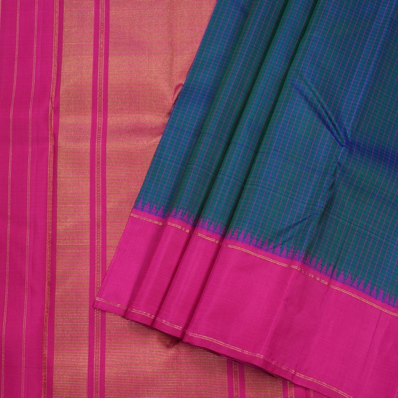 Hayagrivas Peacock Blue Kanjivaram Silk Saree with Pink Border BBD1826B8-2