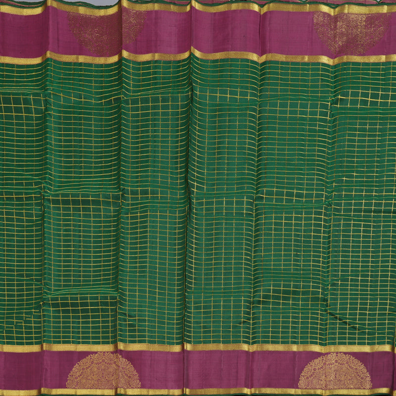 Hayagrivas Bottle Green Kanjivaram Silk Saree with Dark Pink Border - BBD1870B3-3