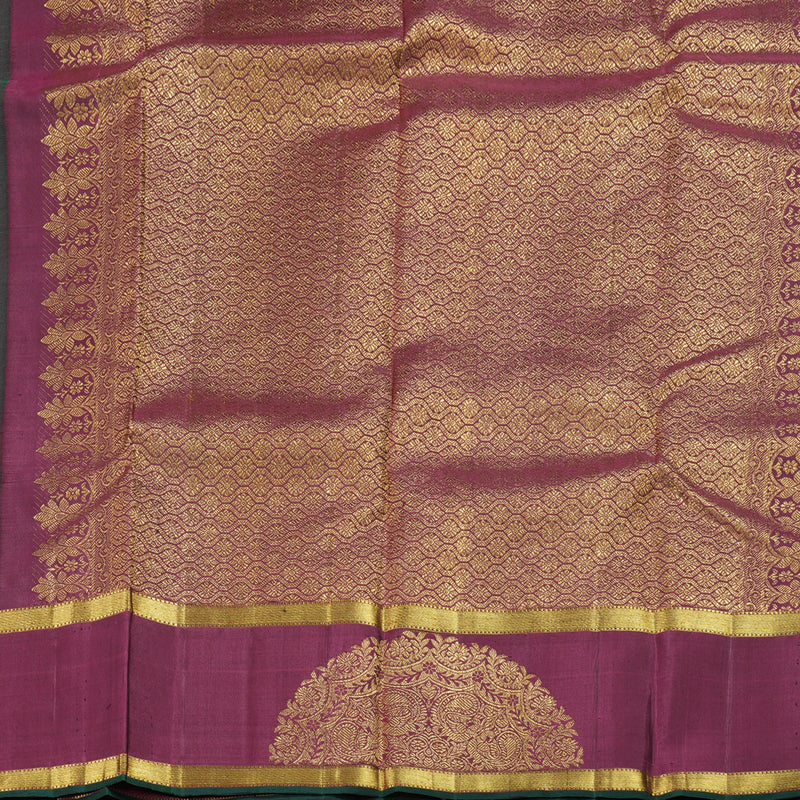 Hayagrivas Bottle Green Kanjivaram Silk Saree with Dark Pink Border - BBD1870B3-3