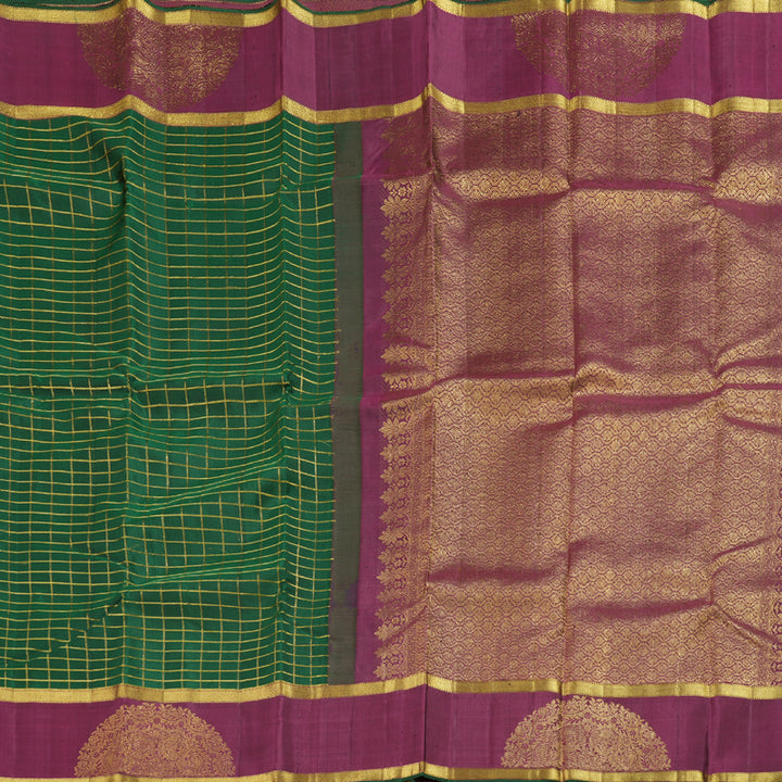 Hayagrivas Bottle Green Kanjivaram Silk Saree with Dark Pink Border - BBD1870B3-3