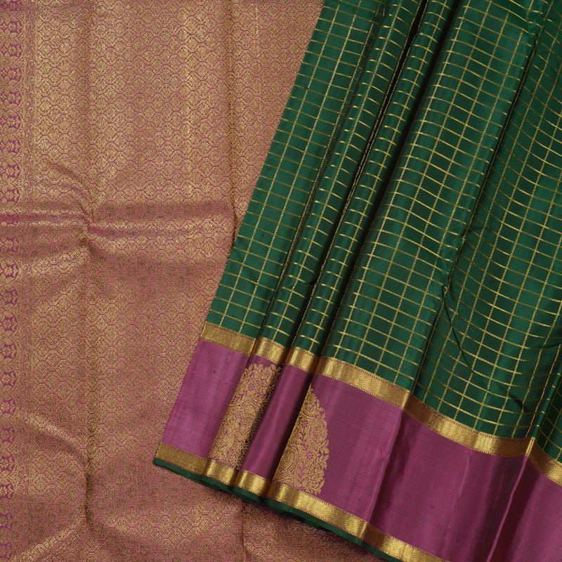 Hayagrivas Bottle Green Kanjivaram Silk Saree with Dark Pink Border - BBD1870B3-3