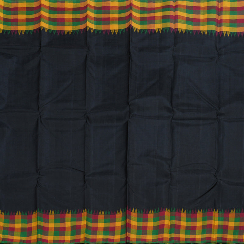 Hayagrivas Black Kanjivaram Silk Saree with Multi Color Checks Border BBD1890C1-1